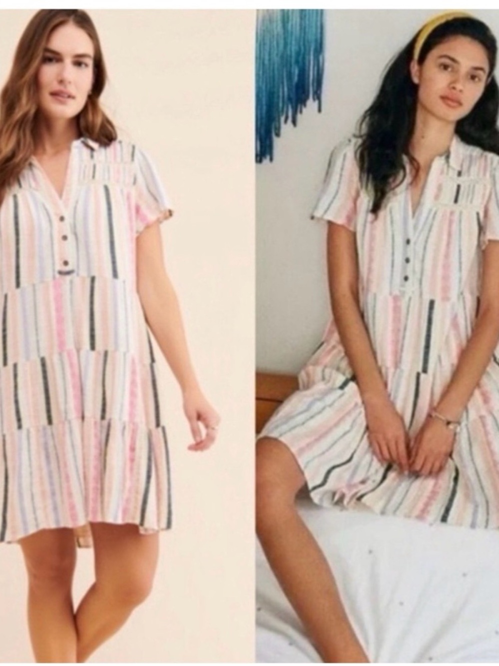 Anthropologie Boho Georgina Tiered Shirt Dress Sz Small Textured - Picture 2 of 9